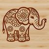 A standing elephant with intricate floral details on its body, designed as a vector art illustration.