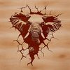 A digital illustration of a single elephant breaking through a wall.