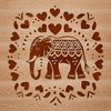 A standing elephant with ornate details featuring love hearts, a popular safari animal design in vector format.