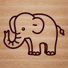 A simple line drawing of a standing elephant, suitable for vector art and design.