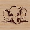 Elephant Silhouette with Leafy Backdrop A detailed illustration of an elephant's head peeking out from behind foliage.