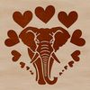 A standing elephant with love hearts incorporated into its design.
