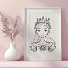 Free Female Royalty SVG Image A digital illustration of a young female princess with a crown, designed as a vector graphic.