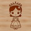 An illustration of a young female princess in a traditional fairy tale setting.