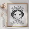 Illustrated princess character in a crown and gown.