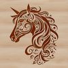 A detailed, ornate illustration of a mythical unicorn's head, suitable for use in vector design and digital art.
