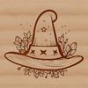 Magical Witch in Ornate Hat SVG A gothic-inspired illustration featuring a witch in an ornate hat, surrounded by magical elements.