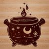Enchanted Witch's Brew Clip Art A stylized illustration of a witch's cauldron surrounded by magical symbols, evoking the mystique of witchcraft.