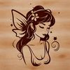 A delicate illustration of a mythical fairy with wings and a wand.