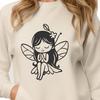 A whimsical illustration of a mythical fairy with delicate wings and a mischievous expression.