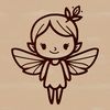 A simple line drawing of a mythical fairy in traditional attire, suitable for vector art designs.