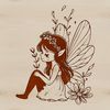 A mythical fairy surrounded by lush floral elements in a vector design.