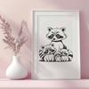 A detailed vector illustration of a raccoon with its family.