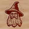 Medieval Wizard Icon A medieval-style wizard with a pointed hat and long beard, surrounded by mystical symbols and elements.