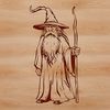 Medieval Wizard Silhouette A medieval-style wizard in a long robe and pointed hat, holding a staff, set against a simple white background.