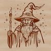 Enchanted Magician Illustration A stylized illustration of a wizard, depicted in a fantasy setting with magical elements.