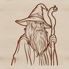 Fantasy Magic Illustration SVG A medieval-style wizard stands in front of a mystical background, symbolizing fantasy and magic.