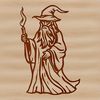 Magical Bearded Sage Graphic A medieval-style wizard with a long white beard and pointed hat, surrounded by mystical symbols and clouds.