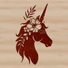 Floral Fairy Tale Creature A mythical creature with a horse-like head and a single horn, depicted in a floral-inspired design.