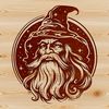 A wizard's head with a pointed hat and magical aura, suitable for fantasy designs and artwork.