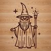 Magical Wizard Silhouette A fantasy character, dressed as a wizard, standing in front of a mystical background, with elements of magic and wonder.