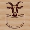 Close-up of a goat's face peeking out from behind a wooden fence, illustrating farm animal design.