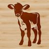 Green Pastures Cow and Calf Vector A cow standing in a green field, with a young calf by its side.