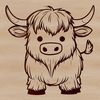 Highland Cow Illustration in Vector Format A Highland Cow standing in a green meadow, illustrating the breed's distinctive features.
