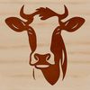 A simple illustration of a cow's head with basic facial features.