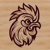 Free Rooster Vector Design A close-up illustration of a rooster's head, with intricate feathers and beak details.