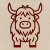 Cute Scottish Farm Animal SVG A standing Highland cow with distinctive horns and coat pattern, suitable for farm or countryside themes.