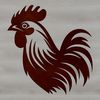A simple illustration of a chicken's head with feathers and beak, suitable for use in graphic design.
