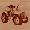 Vector Tractor Design Clip Art A stylized illustration of a farm vehicle with wheels and a plow.