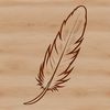 An ornamental design featuring a single feather rendered as a scalable vector graphic.
