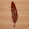 A detailed illustration of a single feather with delicate lines and shading.