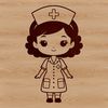 A professional female nurse in a modern uniform, designed as a vector graphic.