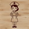 Anatomical illustration of a female healthcare professional in a nursing role.