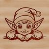 Whimsical Holiday Character A small, pointy-eared Christmas elf character made from vector lines and shapes.
