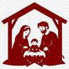 Free vector illustration of the traditional Christmas nativity scene with figurines in a rustic setting.