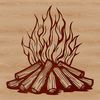 A stylized illustration of a camp fire with flames and sparks, suitable for outdoor enthusiasts and designers.