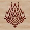 Graphic representation of fire with bold, geometric shapes.