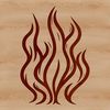 A stylized illustration of a flame with dynamic lines and shapes.
