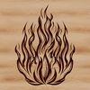 A stylized illustration of flickering flames with bold lines and geometric shapes.