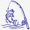 SVG fishing rod and fish silhouette for vector design