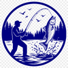 SVG fishing rod and fish silhouette for Cricut design