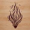 A stylized, graphic illustration of flames in a bold shape.