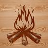 Warmth in the Wilderness A vector illustration of flames rising from a campfire in the outdoors.