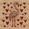 A stylized illustration of a flamingo, designed with bold lines and vibrant colors.