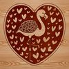 Stylized Flamingo Silhouette with Heart Accents A stylized vector illustration of a flamingo standing on one leg, with heart symbols surrounding it.