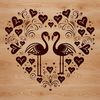 Whimsical Ornate Flamingo Design SVG File A stylized illustration of a flamingo standing in a natural habitat, surrounded by ornate elements and love hearts.